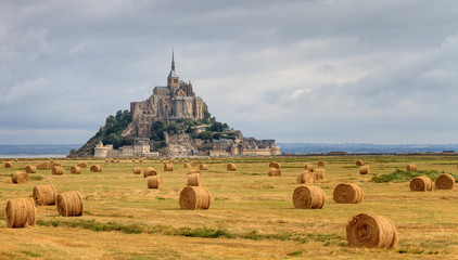 Beautiful view of historic landmark Le Mont Saint-Michel in Normandy, France, a famous UNESCO world...