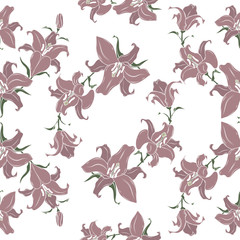 Seamless texture of pink lilies.