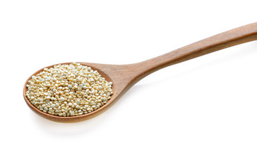 Organic Quinoa (Chenopodium quinoa) seeds isolated on white background.