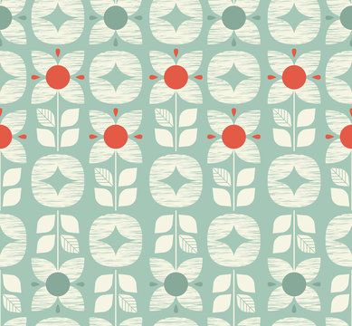 Fototapeta seamless retro pattern with flowers