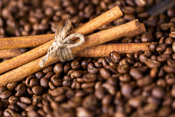 Coffee beans. On a wooden background rotation