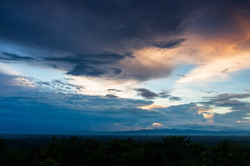 colorful dramatic sky with cloud at sunset.