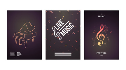 Music posters template. Vector illustration with piano icon and G clef. 