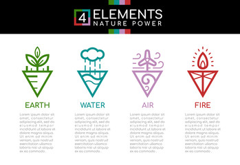 Nature 4 elements nature power with line border abstract triangle style sign icon sign. Water, Fire, Earth, wind. vector design
