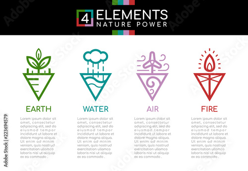 Nature 4 Nature Power With Line Border Abstract Triangle Style Sign Icon Sign Water, Fire, Earth, Wind Vector Design Wall