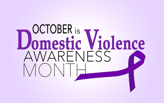 October is domestic violence awareness month, background with purple ribbon.