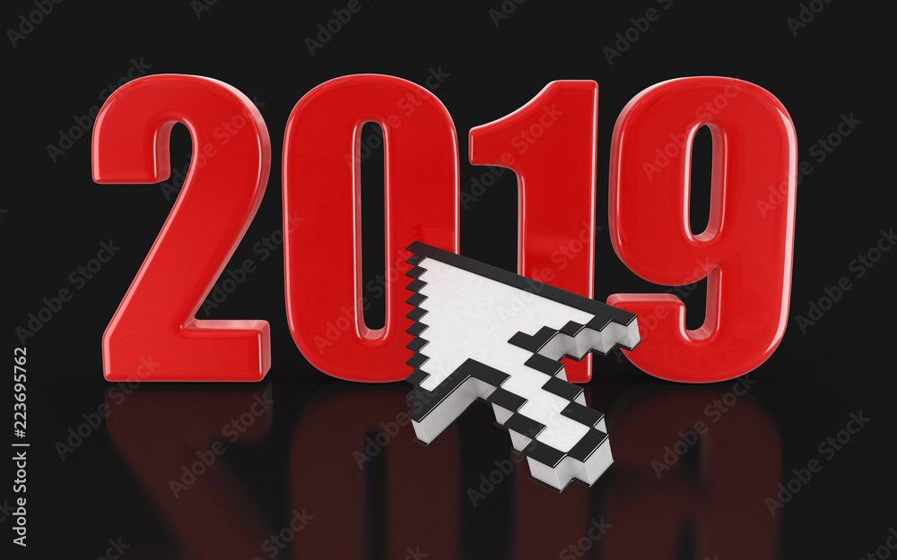 Poster cursor and 2019. image with clipping path