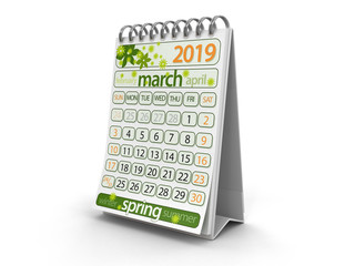 Calendar -  March 2019  (clipping path included)