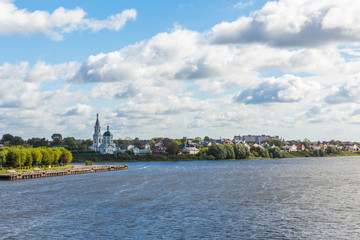 Fototapeta na wymiar The picturesque Volga landscape in the city of Tver, Russia. Sunny summer or autumn day.