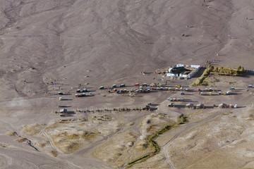 Mount Bromo volcano (Gunung Bromo) during sunrise from viewpoint on Mount Penanjakan, in East Java, Indonesia.