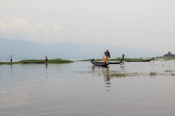Early morning sight of traditional fishermen at Inle Lake, Myanmar 