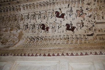 Mythological paintings on the ceiling. Lakshmi Narayan Temple. Orchha. Madhya Pradesh