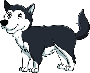 Cute Alaskan Malamute Cartoon Dog. Vector illustration of an alaskan malamute dog breed.