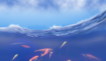 Obraz na płótnie Canvas image of many fish in the sea closeup