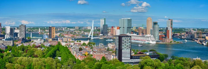 Photo sur Aluminium Rotterdam Panorama de la ville de Rotterdam et du pont Erasmus