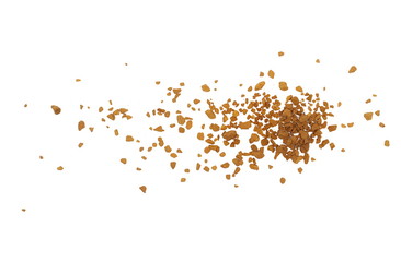 Instant coffee granules isolated on white background and texture, top view