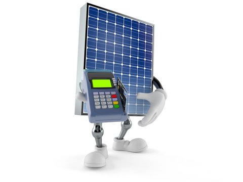 Photovoltaic panel character holding credit card reader