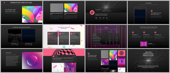 Minimal presentations, portfolio templates with vibrant colorful gradient backgrounds. Brochure cover vector design. Presentation slides for flyer, leaflet, brochure, report, marketing, advertising.