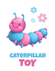 Obraz na płótnie Canvas Cute cartoon caterpillar stuffed toy. Vector baby plush toy icon.