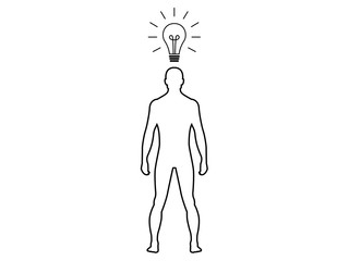 man with idea, showing a light bulb above this head illustration vector