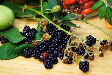 Blackberries on a wooden table