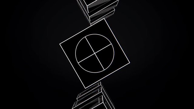 Motion cubes loop. Animation rotating cubes of white lines on black background