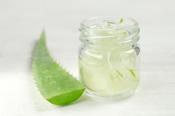 Extract and slices of aloe vera on the table