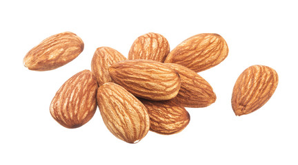 Heap of almond nuts isolated on a white background