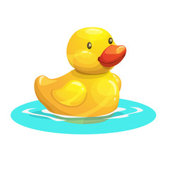 Cute cartoon yellow rubber duck. Vector illustration.