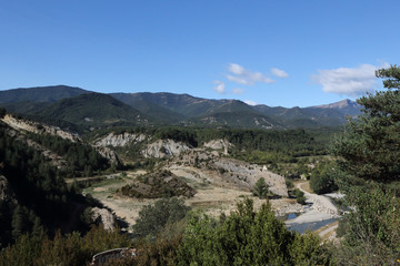 A landscape of Janovas, a ruined village in the Aragonese Pyrenees abandoned during the sixties due to the building of a dam