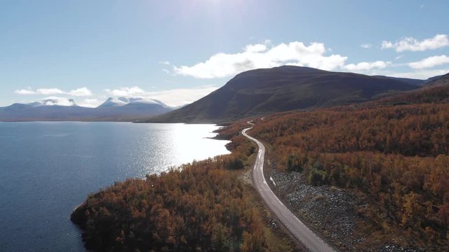 Mountain and lake view on sunny day in Abisko national park