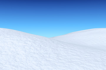 Fototapeta na wymiar Snowy field with hills under blue sky