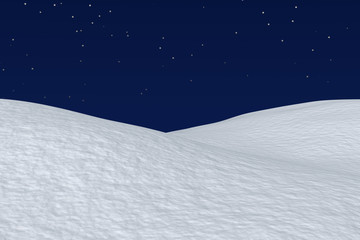 Fototapeta na wymiar Snowy field with hills under night sky
