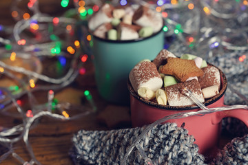 Cup of cocoa decorated with marshmallow