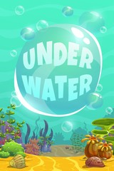 Beautiful bright unferwater background with cartoon sea weeds.