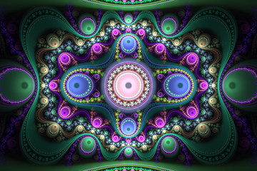 Abstrct Digital Artwork. Beautiful concentric symmetrical pattern. Technologies of fractal graphics.