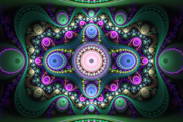 Abstrct Digital Artwork. Beautiful concentric symmetrical pattern. Technologies of fractal graphics.