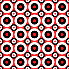 Red, black and white simple seamless pattern - vector circle background design