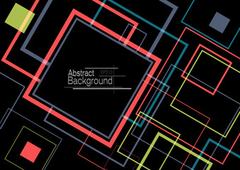 Abstract minimal geometric square shapes design on black background with copy space