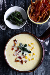 corn cream soup with bacon and sage