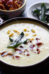 corn cream soup with bacon and sage