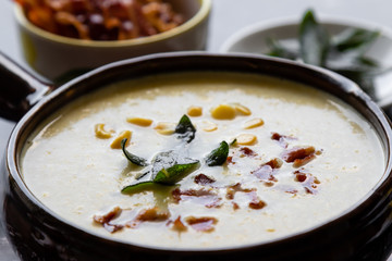 corn cream soup with bacon and sage