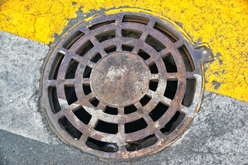 Iron manhole road well