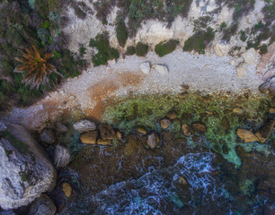 Aerial view of the rocky beach