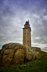 Fototapeta na wymiar The Tower of Hercules, is an ancient Roman lighthouse near the city of A Coruña, in the North of Spain