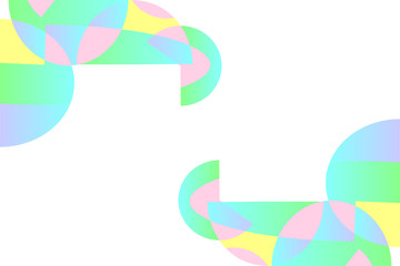 Abstract geometric pattern in blue, pink, green, yellow, purple on white background, gradient, copy space. Vector illustration, EPS 10. Use as background, frame in graphic design, slide template.