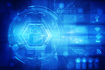 2d illustration Safety concept: Closed Padlock on digital background