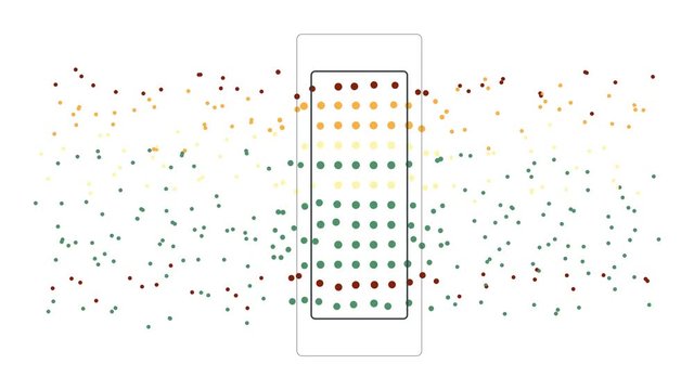 2d abstract background with random movement of elements that becomes straight under the influence of focus zone. Data sorting concept.
