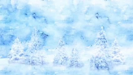 Küchenrückwand glas motiv Watercolor Winter landscape © ihorzigor