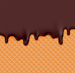 Realistic waffle with melting cream on it, vector illustration